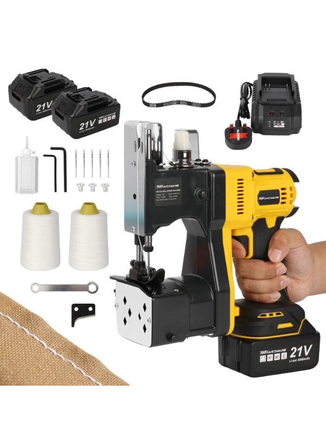 TriThardware 1000W Cordless Bag Sewing Machine with 2pcs Batteries, Portable Industrial Bag Closer, 2-Second Fast Sealingfor Woven PP/Canvas/Jute Bags, Factory &Farm Bag Stitcher-Yellow - Image 1